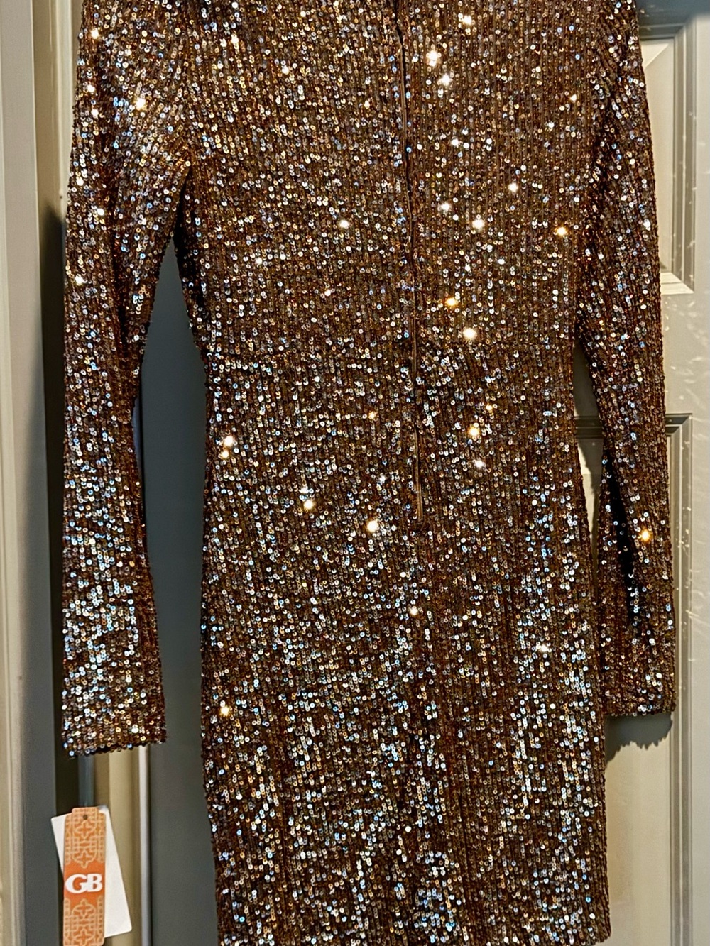NWT- GB Sequin Long Sleeve Bodycon Mini Dress - Gold - Size XS